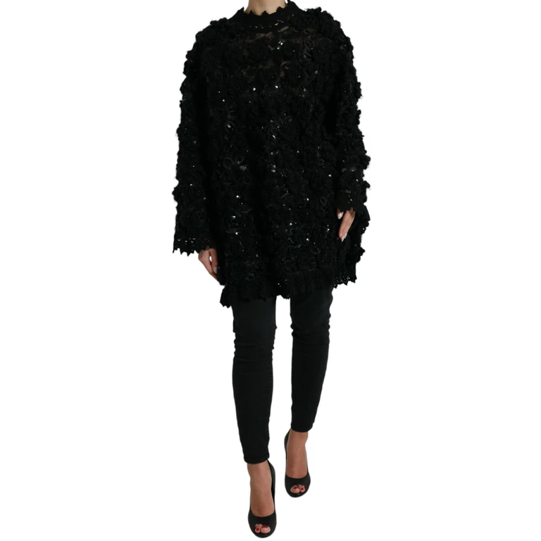 Dolce & Gabbana Black Sequined Embellished Pullover Sweater Nylon Clothing - Women