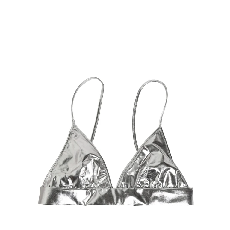 Dolce & Gabbana Metallic Silver Sleeveless Bustier Cropped Top Nylon Elastane - Women
