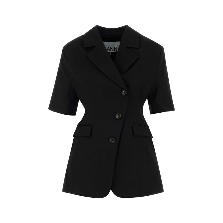 Ganni Black Stretch Cotton Blazer Giacche E Gilet - Women