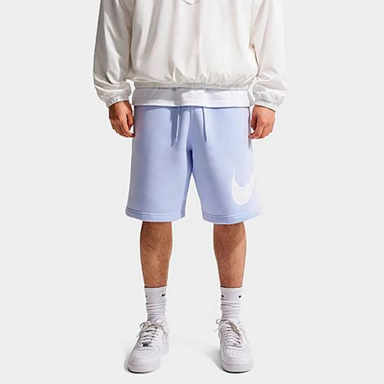Nike Men's Club Fleece Swoosh Graphic Shorts in Hydrogen Blue/Hydrogen Blue/White Size: XS