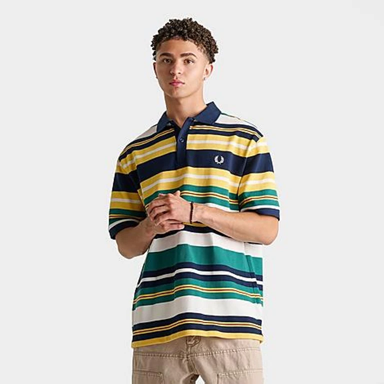 Men's Striped Relaxed Polo Shirt in Lemon Barley Size: Small