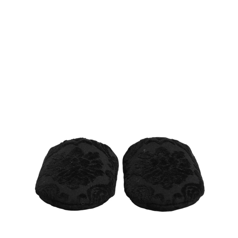 Dolce & Gabbana Black Logo Embroidered Slippers Flats Shoes Fabric Sandal - Men