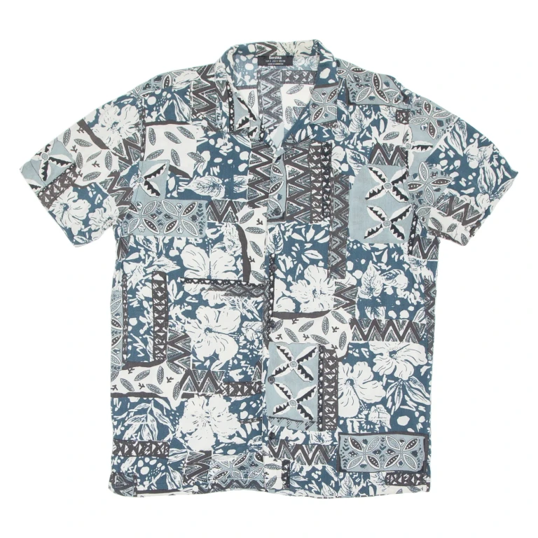BERSHKA Mens Shirt Blue Crazy Pattern S