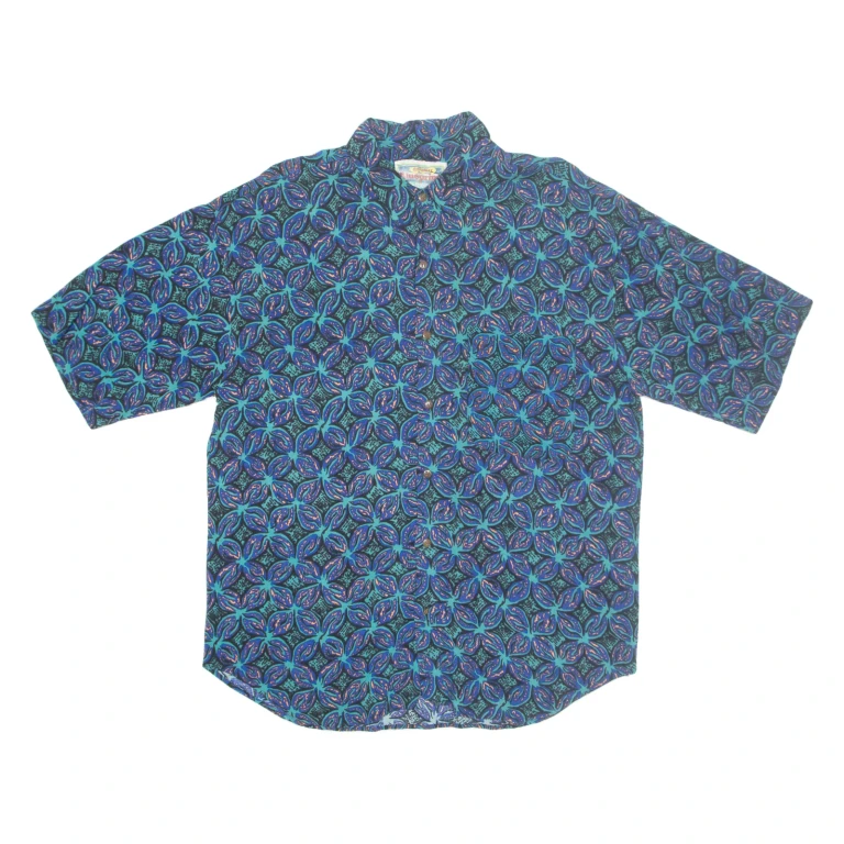 BLUEPRINT LABEL Mens Hawaiian Shirt Blue 90s Floral M