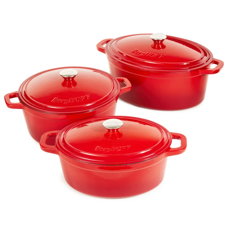Neo 6pc Cast Iron Dutch Oven Cookware Set with Lids, Red