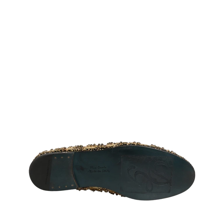 Gold Sequin Embellished Dress Loafers Shoes Leather - Men
