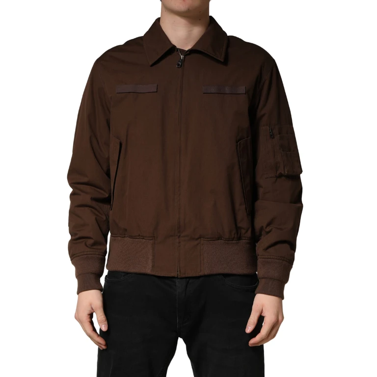 Dolce & Gabbana Brown Cotton Stretch Full Zip Bomber Jacket Elastane Clothing - Men