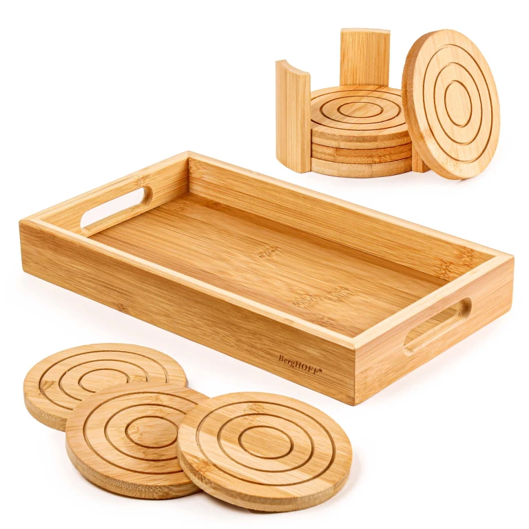 Bamboo 8pc Serving Tray with Coasters Set