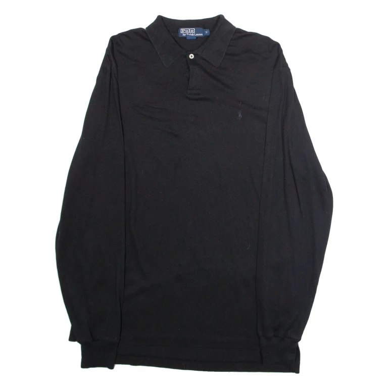 POLO RALPH LAUREN Mens Polo Shirt Black Long Sleeve M