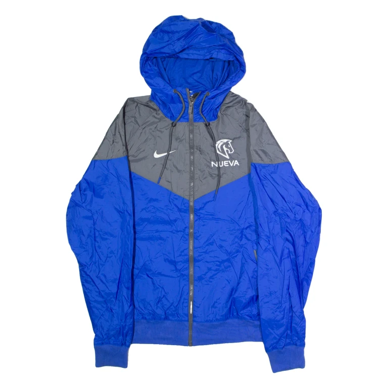 NIKE Nueva Mens Windbreaker Jacket Blue USA Hooded Colourblock M