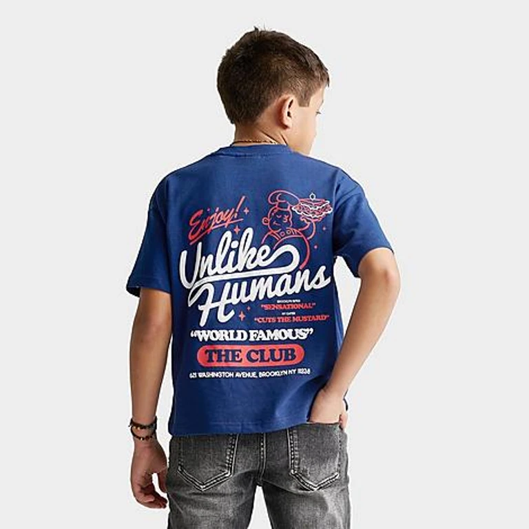 Unlike Humans Big Kids Club Deli T-Shirt in Navy Peony Size: Small