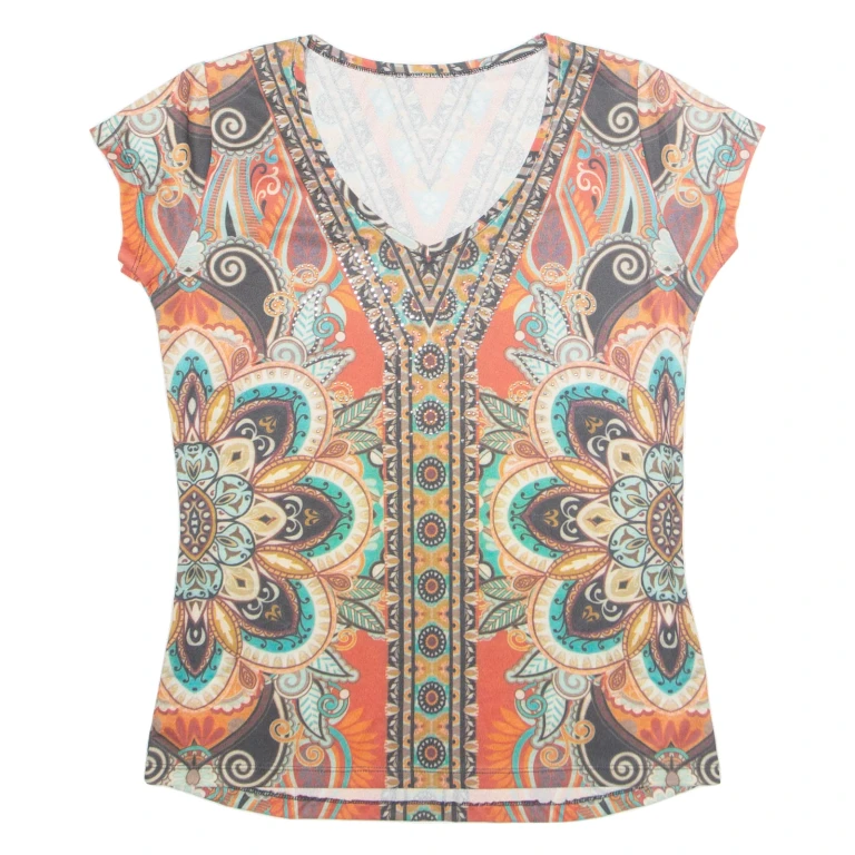 Womens Printed Blouse Red Crazy Pattern M