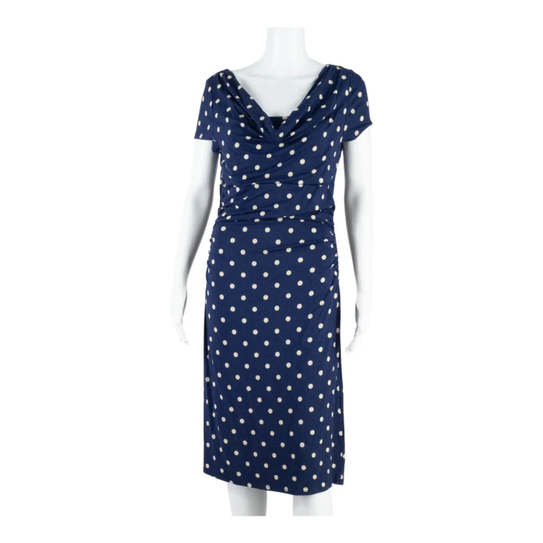 PHASE EIGHT Womens Bodycon Dress Blue Polka Dot Short Sleeve Midi M