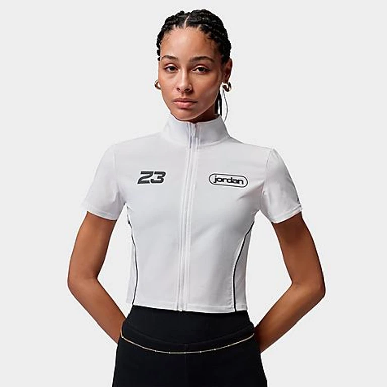 Women's Brooklyn Full-Zip Top in White/Black Size: XS