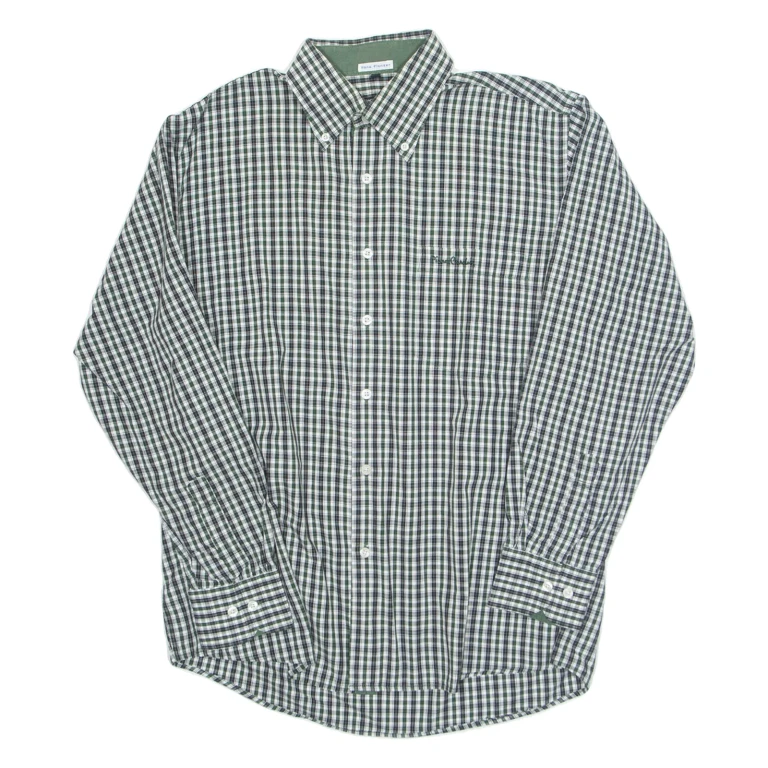 PIERRE CARDIN Mens Shirt Black Check Long Sleeve L
