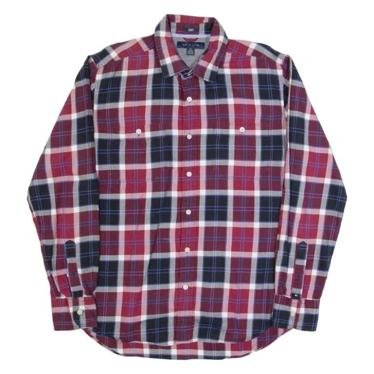 TOMMY HILFIGER Slim Fit Mens Shirt Red Plaid Long Sleeve L