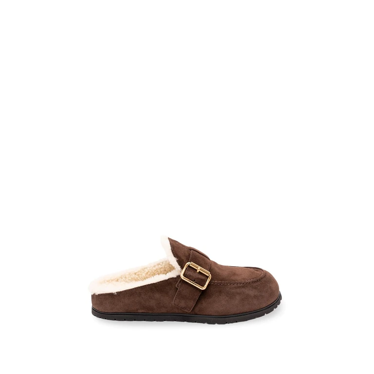 Prada Suede And Shearling Mules