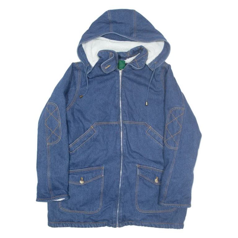 HUNTERS RUN Womens Sherpa Lined Denim Coat Blue Hooded M