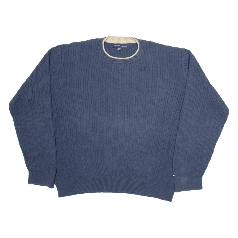 TOMMY HILFIGER Mens Jumper Blue Cable Knit 2XL