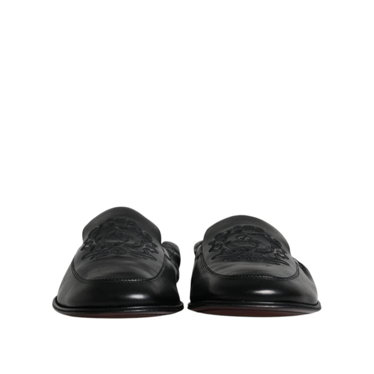 Dolce & Gabbana Black Logo Embroidered Leather Loafer Men Dress Shoes Calfskin - Men