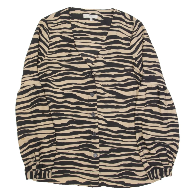 HOBBS LONDON Womens Printed Shirt Beige V-Neck Long Sleeve Animal Print UK 6