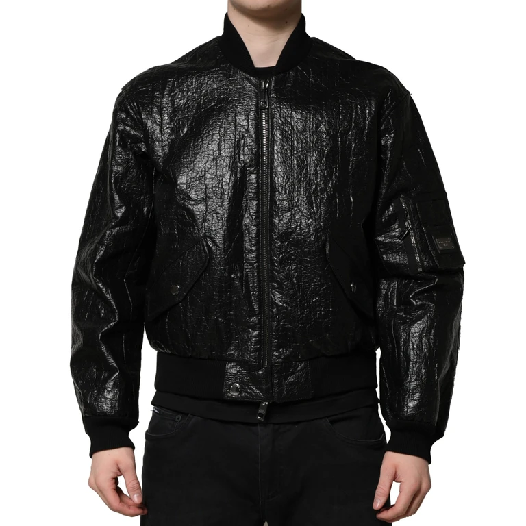 Dolce & Gabbana Black Logo Plaque Bomber Full Zipper Jacket Cellulose Poly Lactic Acid Clothing - Men