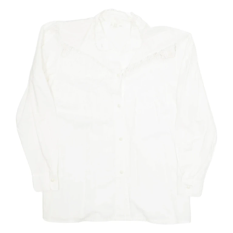 Womens Blouse White Collared Long Sleeve L