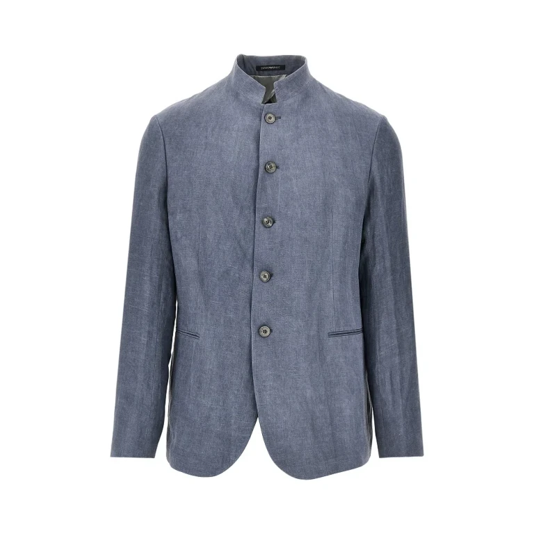EMPORIO ARMANI Linen-blend crepe jacket with guru collar Man 50