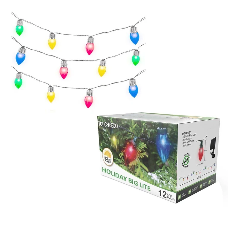 Solar Powered Holiday Big Lite 12 LED Multi Color String Lights
