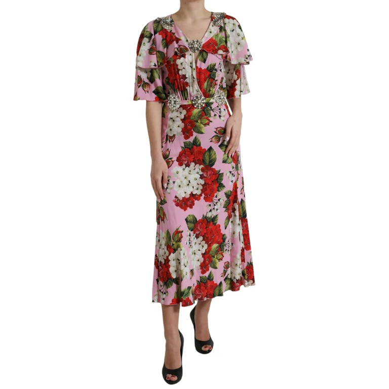 Dolce & Gabbana Multicolor Floral Crystal Embellished A-Line Dress Silk Elastane - Women
