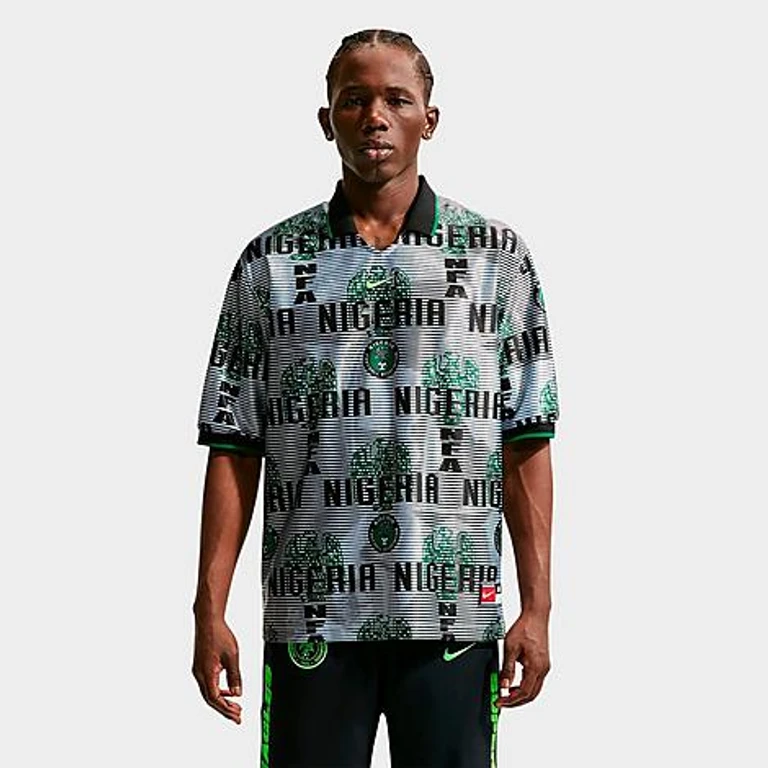 Nike Men's Nigeria Energy Dri-FIT Soccer Top in White/Black/Pine Green Size: Small