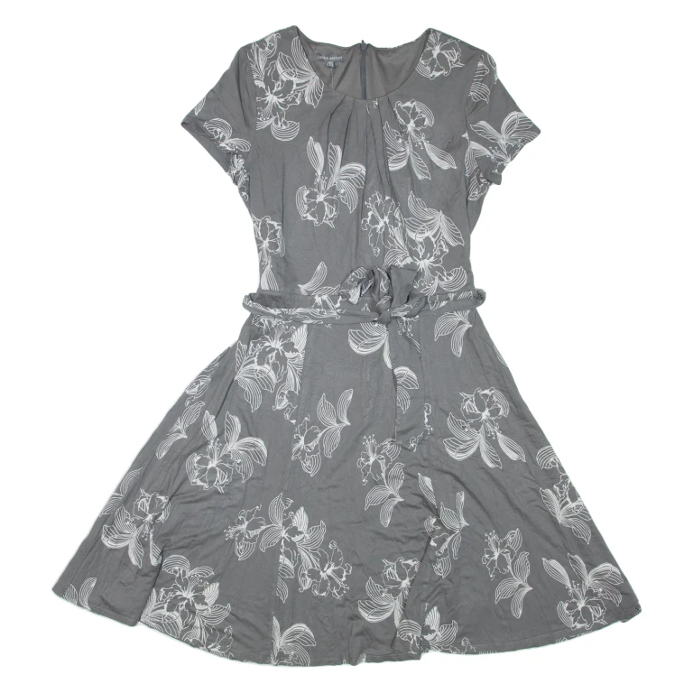 LAURA ASHLEY Womens Day Dress Grey Viscose Floral Short Sleeve Knee Length UK 12