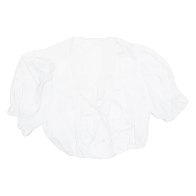 Cropped Womens Milkmaid Blouse White V-Neck Puff Sleeve S