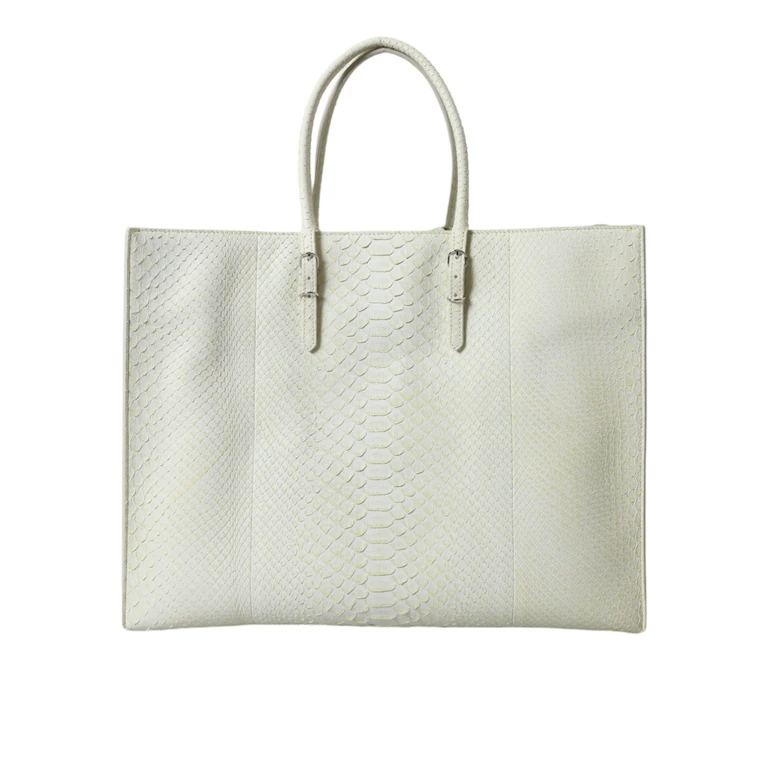White Yellow Exotic Skin Leather Shopping Tote Papier Bag Pythonskin - Women