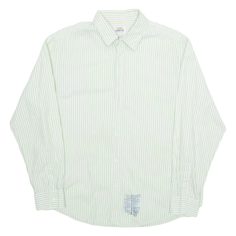 LEVI'S Mens Shirt Green Striped Long Sleeve XL