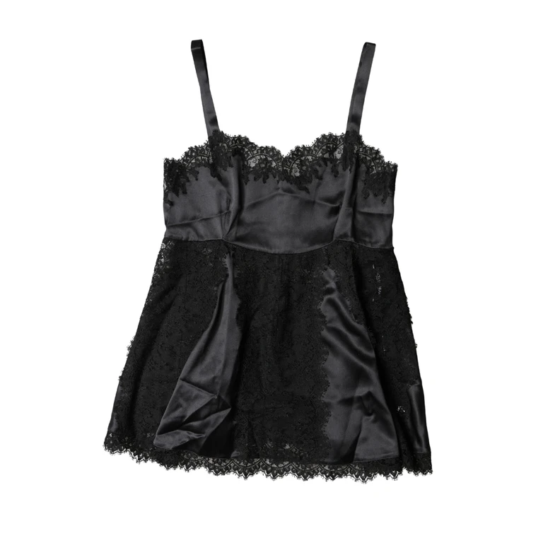 Dolce & Gabbana Black Silk Lace Trim Lingerie Top Underwear - Women