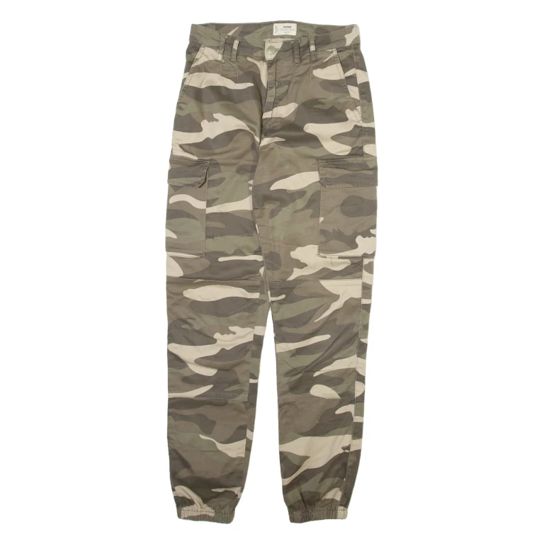 DENIM COLLECTION Camo Cargo Womens Trousers Beige Regular Tapered W26 L28