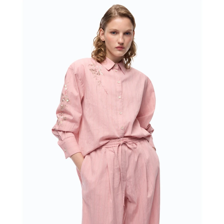 Chemise à rayures avec broderies florales - XS