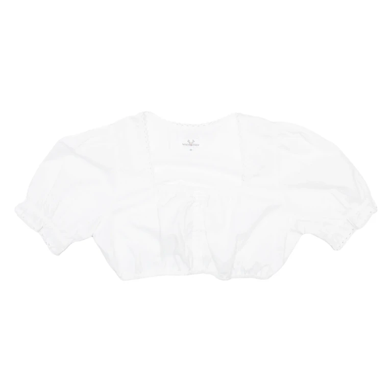 WALDSCHUTZ Womens Cropped Blouse White Puff Sleeve M