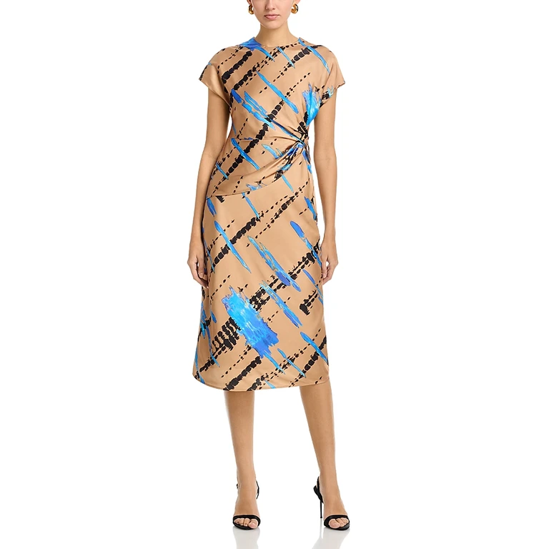 Area Stars Avery Draped Printed Satin Dress