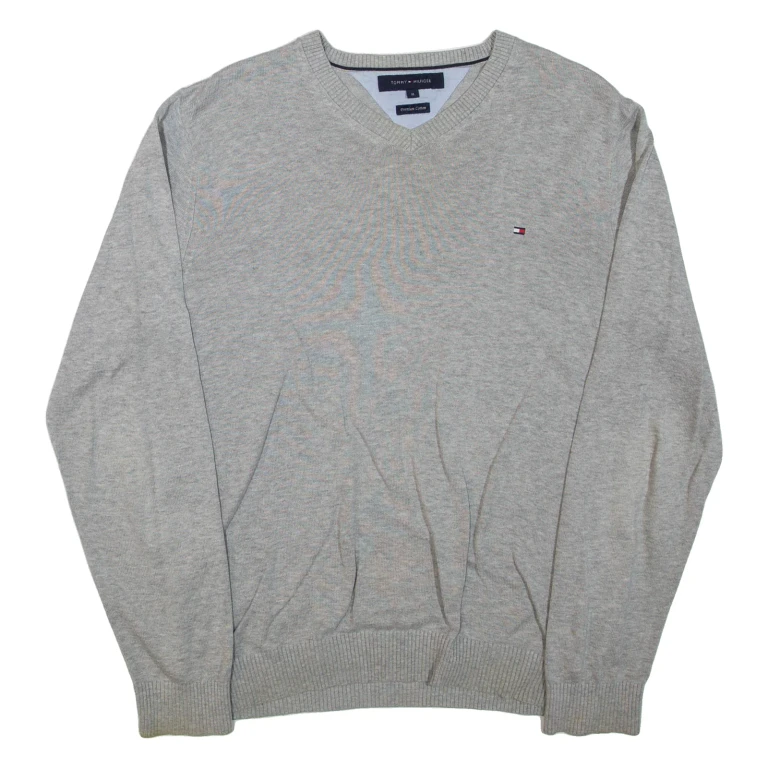 TOMMY HILFIGER Mens Jumper Grey 1/4 Zip Tight Knit M