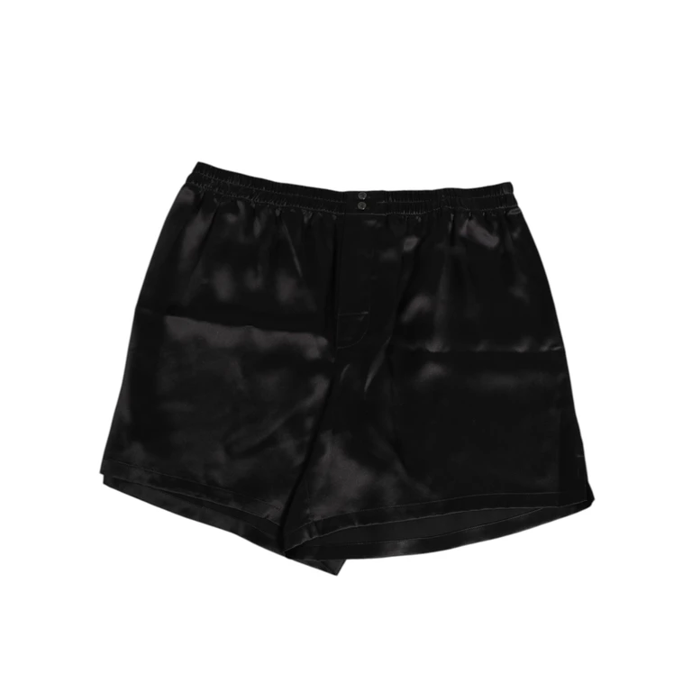 Black Silk Satin Elastic Men Boxer Short Swimwear - Men