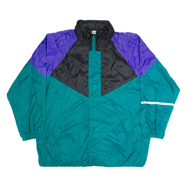 PLAY CREW Mens Shell Jacket Green Hooded Colourblock XL