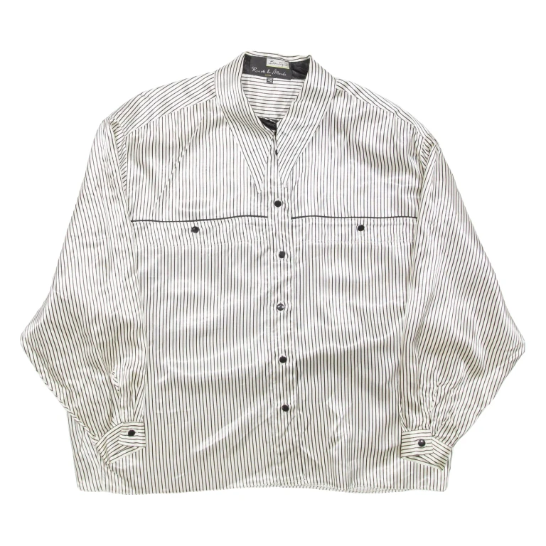 Womens Printed Shirt Black Collared Long Sleeve Striped L