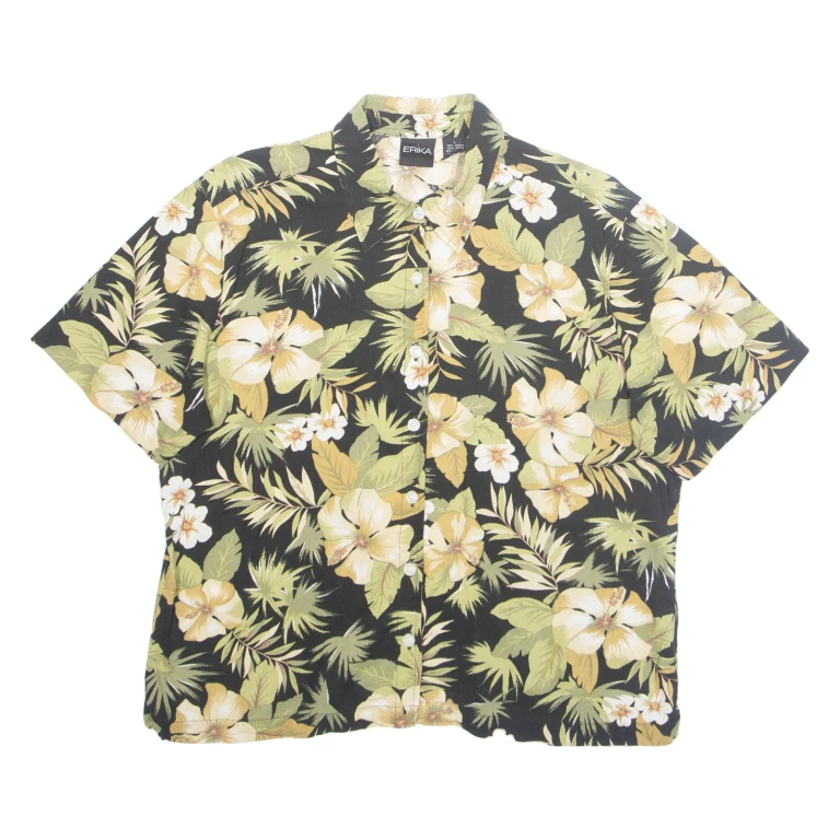 ERIKA Womens Printed Blouse Green Collared Floral L