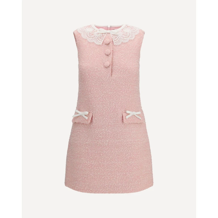 Bouclé mini Dress with lace collar Female 6