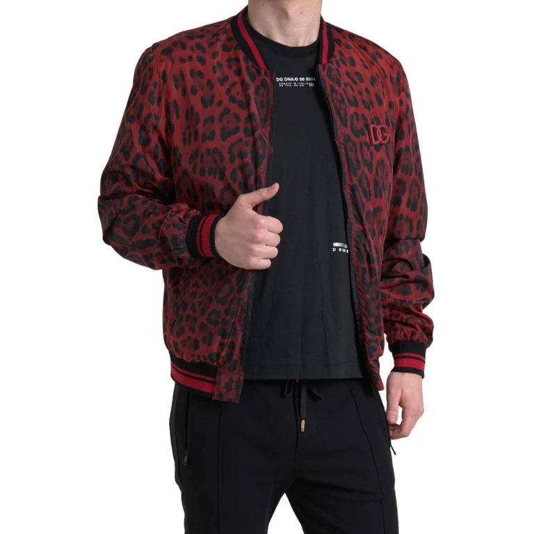 Red Leopard Bomber Short Coat Jacket Nylon - Men