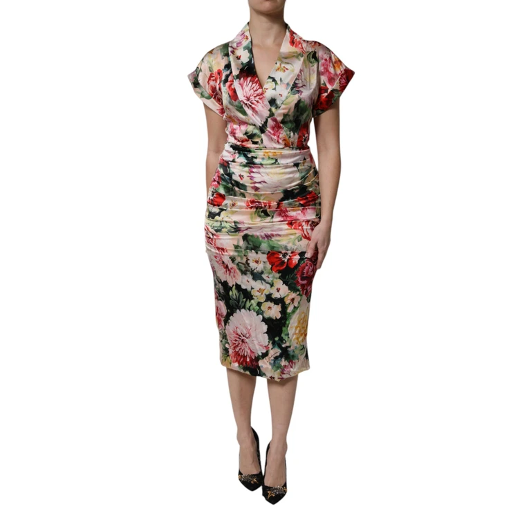 Dolce & Gabbana Multicolor Floral Short Sleeves Sheath Midi Dress Silk Elastane - Women
