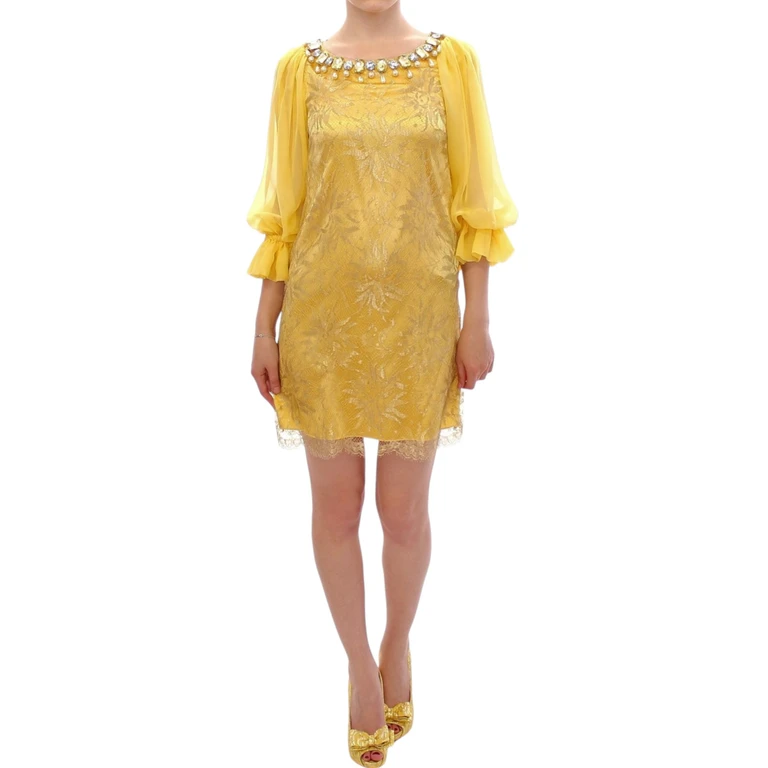 Dolce & Gabbana Yellow Lace Crystal Mini Dress Metal - Women