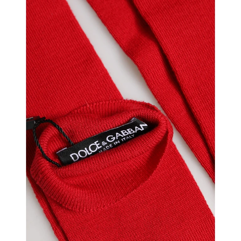 Red Wool Fingerless Elbow Length Mitten Gloves - Women